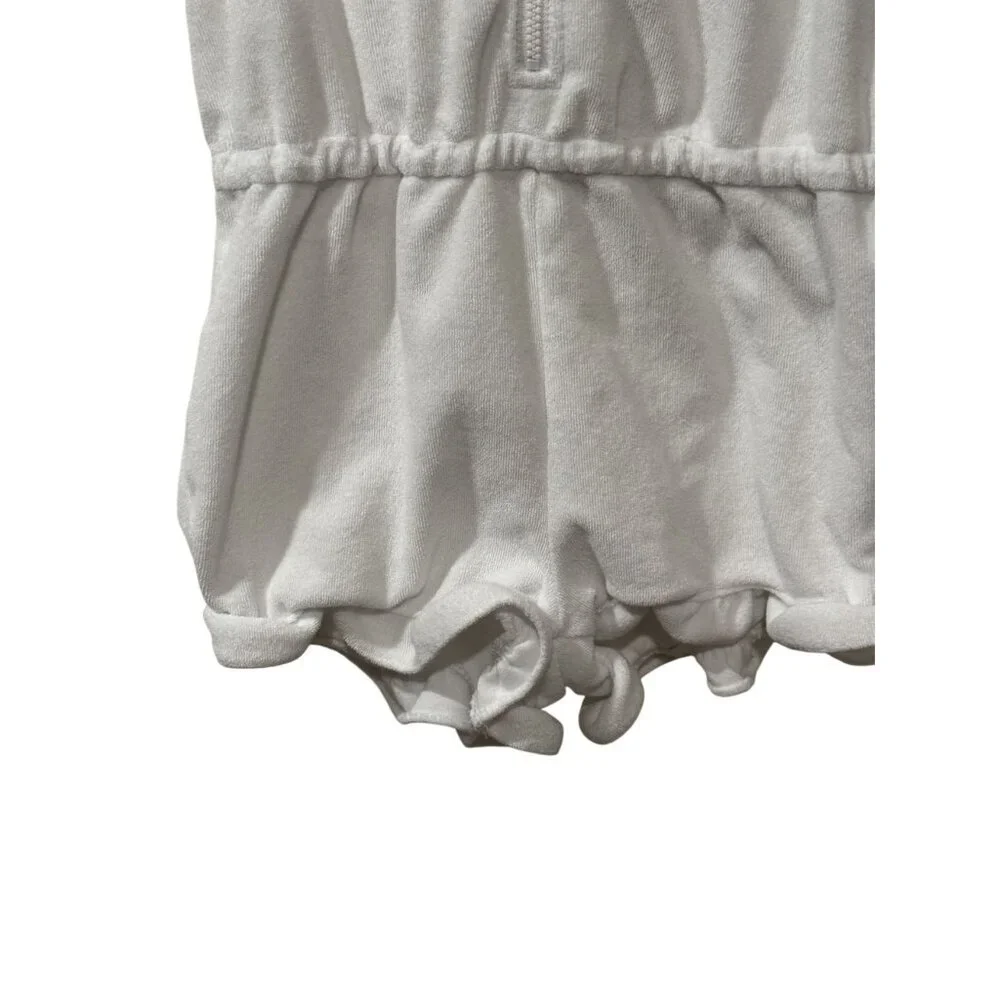 Janie And Jack White Terry Cloth Hooded Romper Sleeveless Elastic Waist Size 5